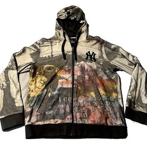 Vintage NY Yankees Babe Ruth Collage Mesh Lined Pullover Hoodie Large